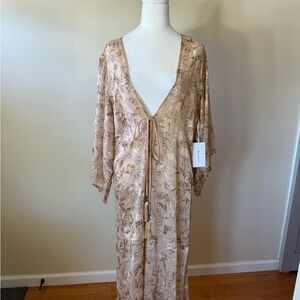 Rosevelvet Boho Kimono Duster Swim Coverup Cream Beige Tan Gold Bohemian Medium